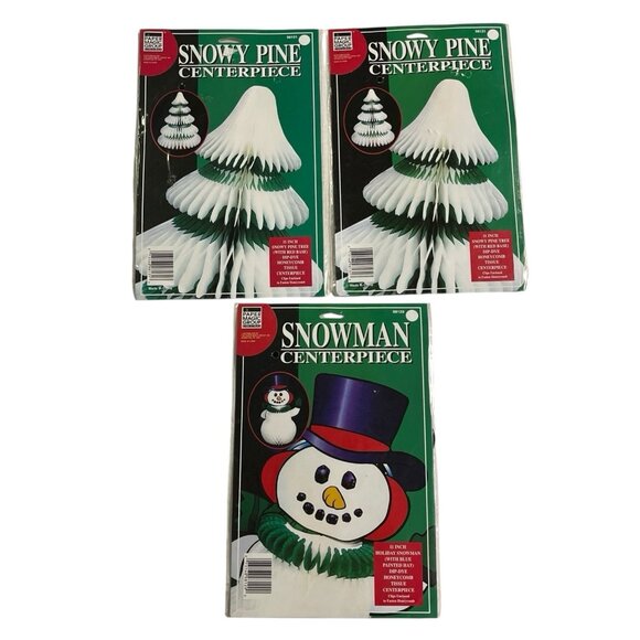 Paper Magic Group Christmas Honeycomb Tissue Centerpiece Lot Snowy Pine Snowman - Picture 1 of 11
